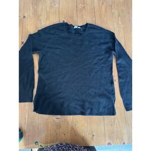 Gap Womens Black Textured Waffle Knit Raglan Long Sleeve Crewneck Sweater M